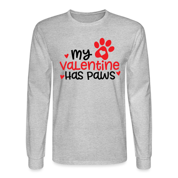 1506 4/4S My Valentine Has Paws Red Letters TSHIRT - heather gray