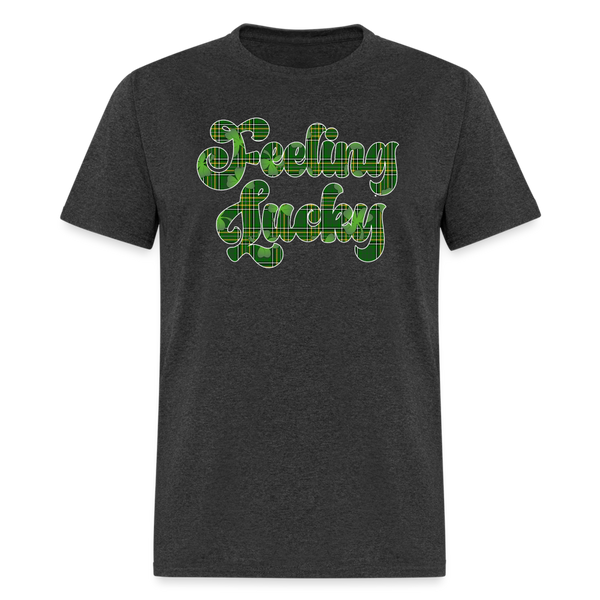 8135 Shamrock Plaid Feeling Lucky TSHIRT - heather black