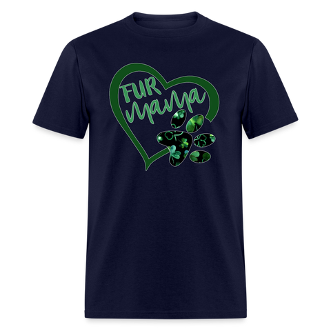 8136 Green With Envy Fur Mama Heart w Paw POD TSHIRT - navy