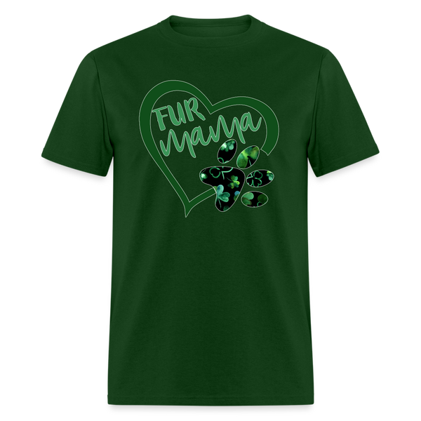 8136 Green With Envy Fur Mama Heart w Paw POD TSHIRT - forest green