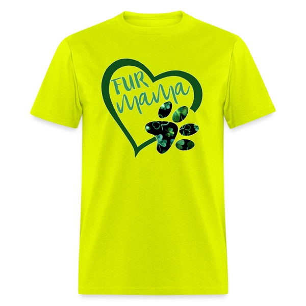 8136 Green With Envy Fur Mama Heart w Paw POD TSHIRT - safety green