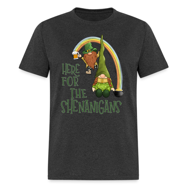 60102 Here For The Shenanigans Gnomes Rainbow TSHIRT - heather black