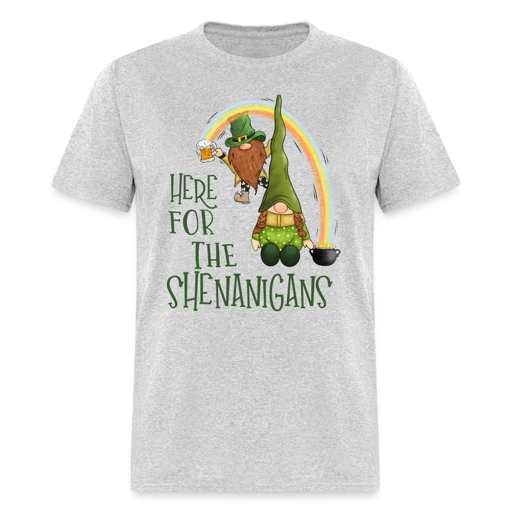 60102 Here For The Shenanigans Gnomes Rainbow TSHIRT - heather gray