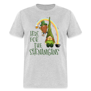 60102 Here For The Shenanigans Gnomes Rainbow TSHIRT - heather gray