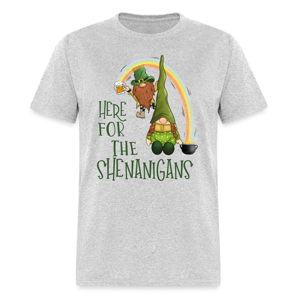 60102 Here For The Shenanigans Gnomes Rainbow TSHIRT - heather gray