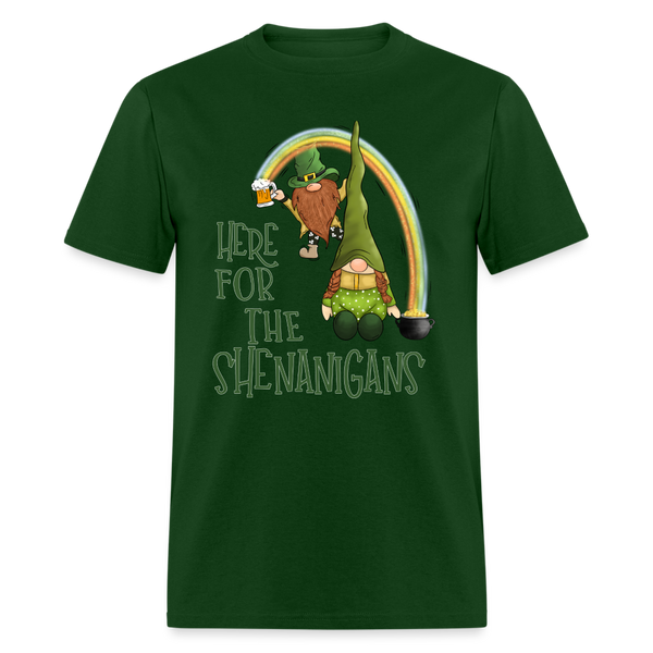 60102 Here For The Shenanigans Gnomes Rainbow TSHIRT - forest green