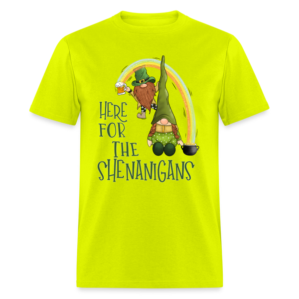 60102 Here For The Shenanigans Gnomes Rainbow TSHIRT - safety green