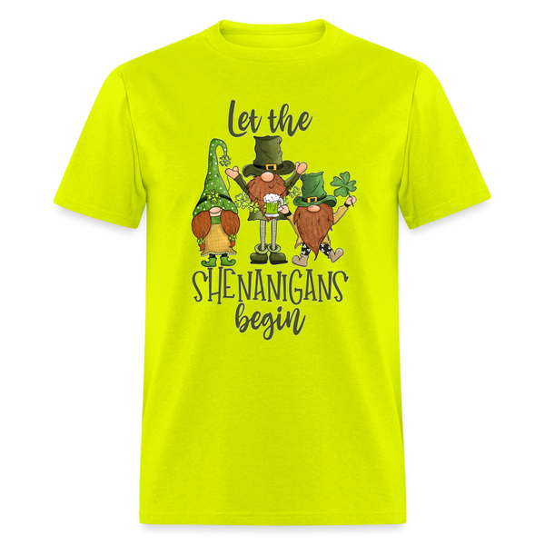 60105 Let The Shenanigans Begin Gnomes TSHIRT - safety green