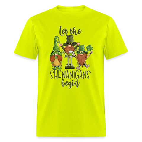 60105 Let The Shenanigans Begin Gnomes TSHIRT - safety green