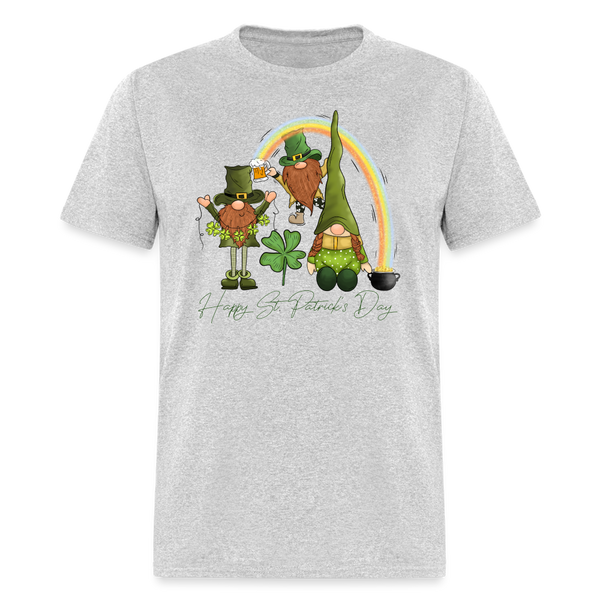 60101 Happy St Patricks Day Gnomes Rainbow TSHIRT - heather gray