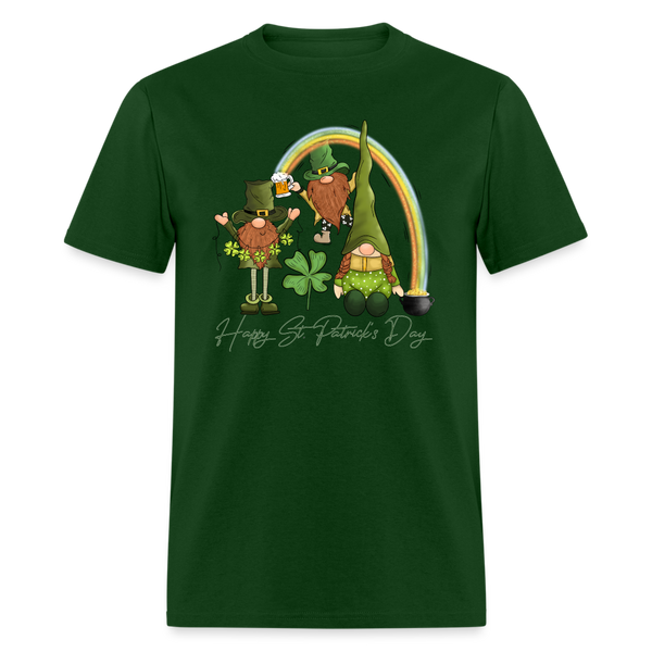 60101 Happy St Patricks Day Gnomes Rainbow TSHIRT - forest green