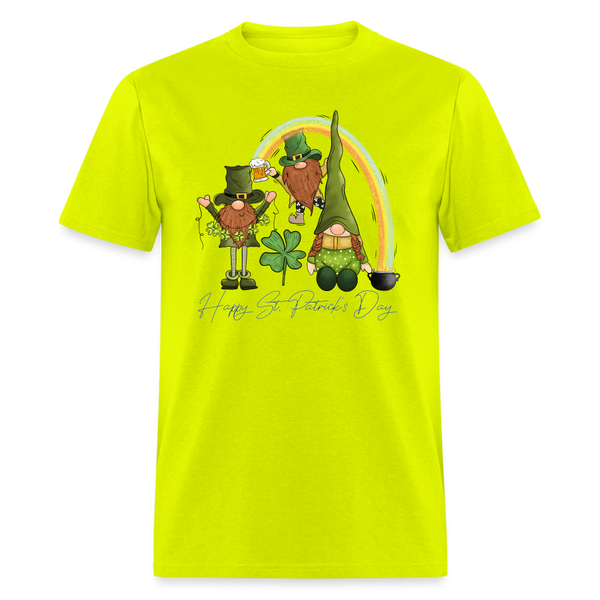 60101 Happy St Patricks Day Gnomes Rainbow TSHIRT - safety green