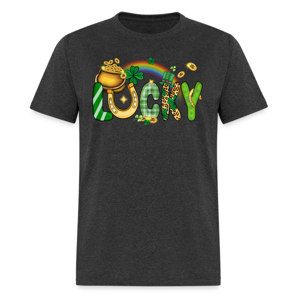 60111 Lucky Rainbow Pot Of Gold TSHIRT - heather black