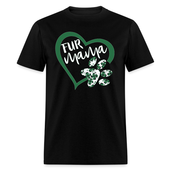 8139 4 Leaf Clovers Fur Mama Heart w Paw POD TSHIRT - black