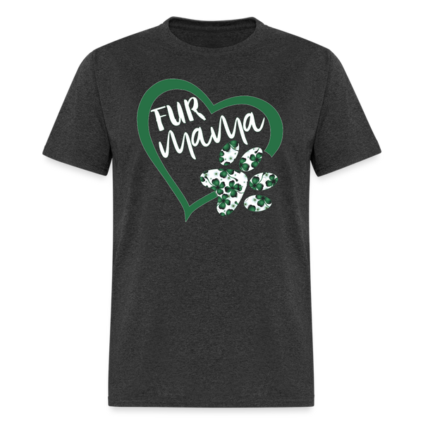 8139 4 Leaf Clovers Fur Mama Heart w Paw POD TSHIRT - heather black