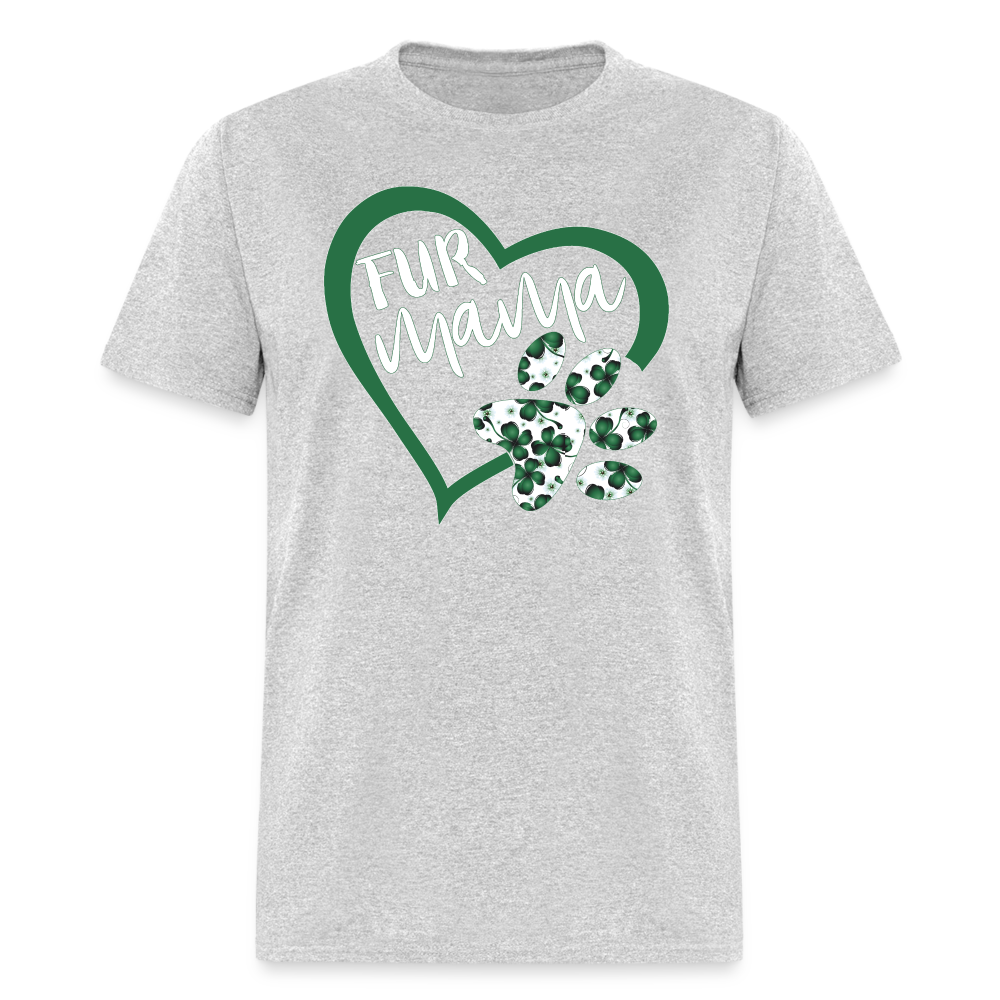 8139 4 Leaf Clovers Fur Mama Heart w Paw POD TSHIRT - heather gray