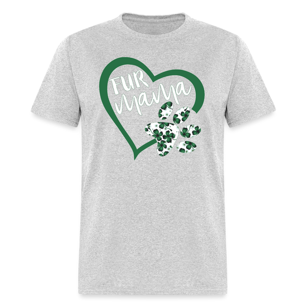 8139 4 Leaf Clovers Fur Mama Heart w Paw POD TSHIRT - heather gray