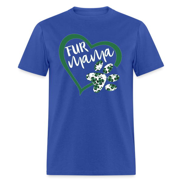 8139 4 Leaf Clovers Fur Mama Heart w Paw POD TSHIRT - royal blue