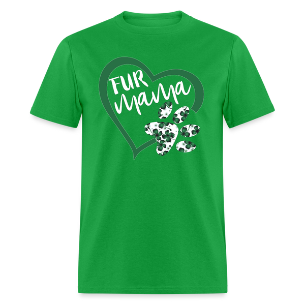 8139 4 Leaf Clovers Fur Mama Heart w Paw POD TSHIRT - bright green