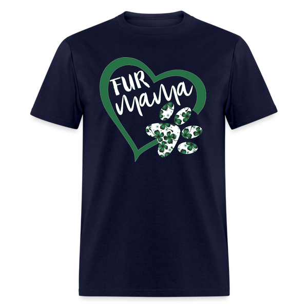 8139 4 Leaf Clovers Fur Mama Heart w Paw POD TSHIRT - navy