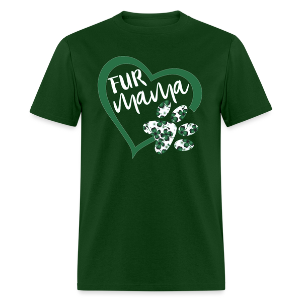 8139 4 Leaf Clovers Fur Mama Heart w Paw POD TSHIRT - forest green