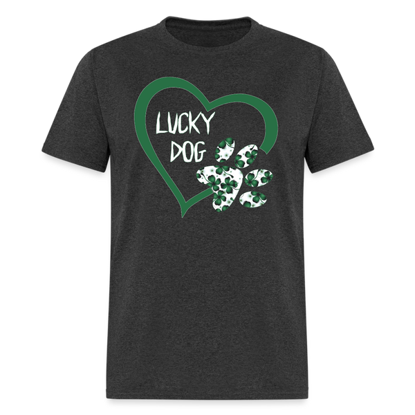 8139 4 Leaf Clovers Lucky Dog Heart w Paw POD TSHIRT - heather black