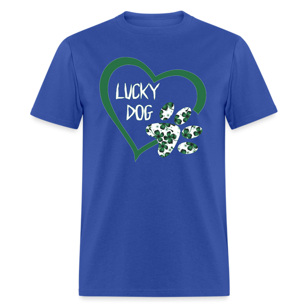 8139 4 Leaf Clovers Lucky Dog Heart w Paw POD TSHIRT - royal blue