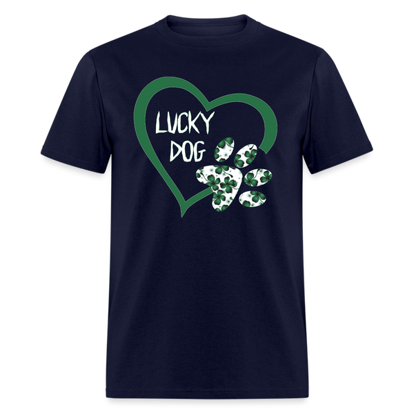 8139 4 Leaf Clovers Lucky Dog Heart w Paw POD TSHIRT - navy