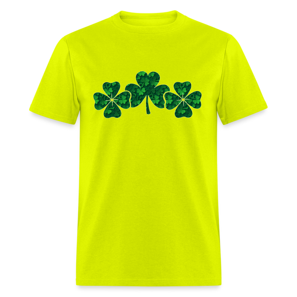 8141 Lucky 3D Triple Shamrocks - Same POD TSHIRT - safety green