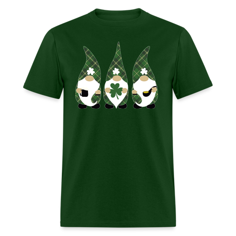 8142 Irish Plaid Gnomes POD TSHIRT - forest green