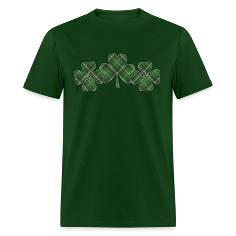 8142 Irish Plaid Triple Shamrocks - Same POD TSHIRT - forest green