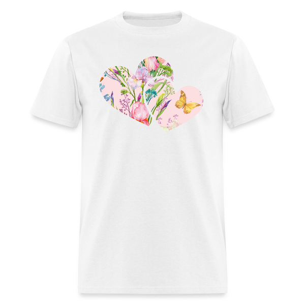 8391 Iris' Spring Garden Double Heart POD TSHIRT - white