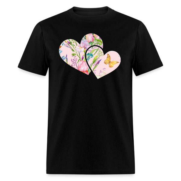 8391 Iris' Spring Garden Double Heart POD TSHIRT - black