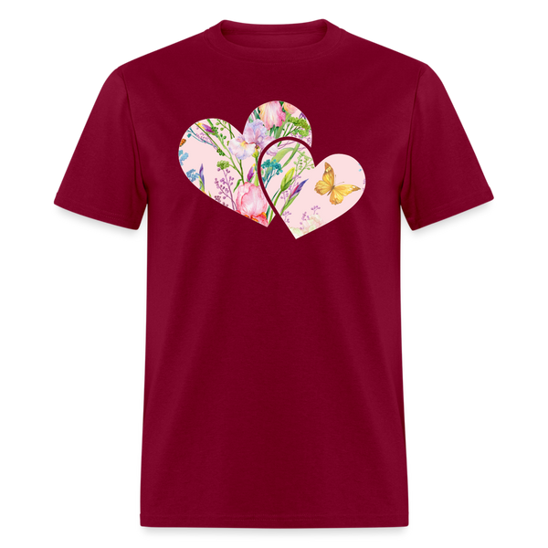 8391 Iris' Spring Garden Double Heart POD TSHIRT - burgundy