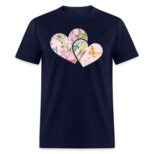 8391 Iris' Spring Garden Double Heart POD TSHIRT - navy