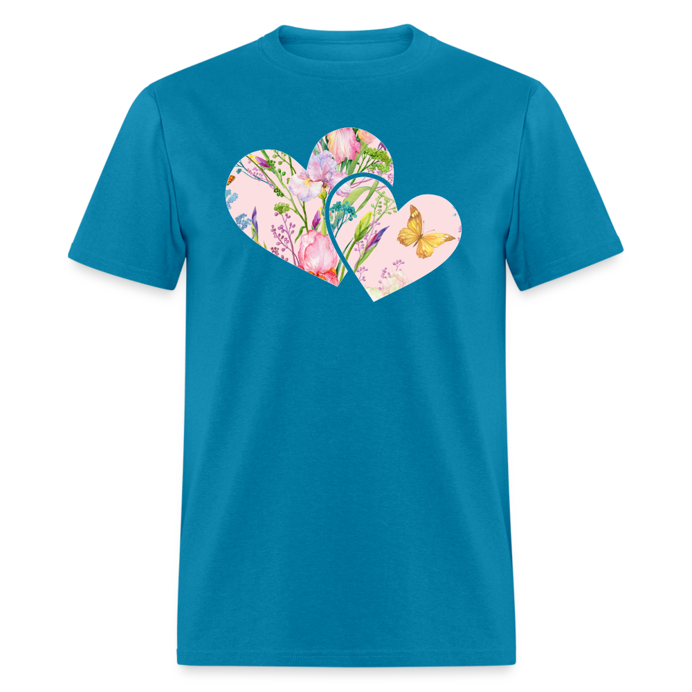 8391 Iris' Spring Garden Double Heart POD TSHIRT - turquoise