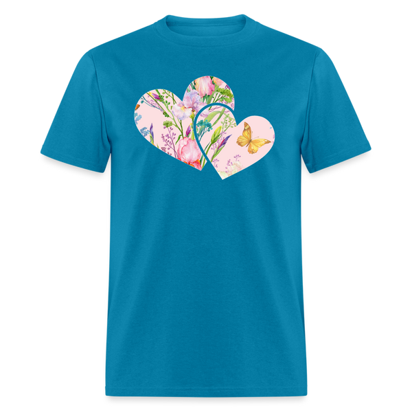 8391 Iris' Spring Garden Double Heart POD TSHIRT - turquoise