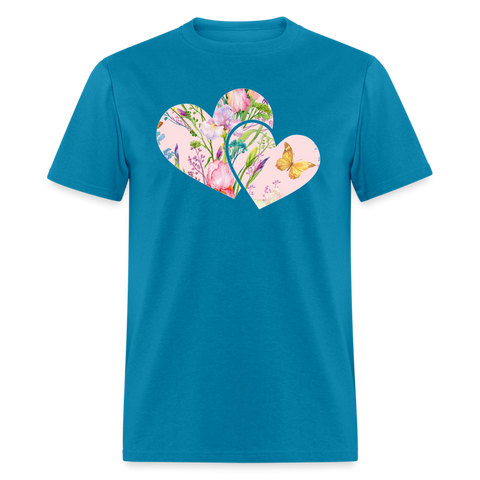 8391 Iris' Spring Garden Double Heart POD TSHIRT - turquoise