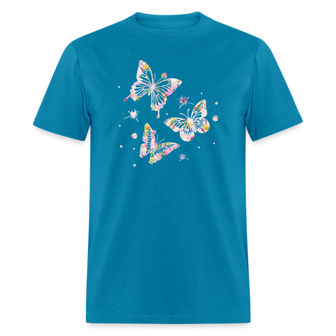 8391 Iris' Spring Garden Butterfly Trio POD TSHIRT - turquoise