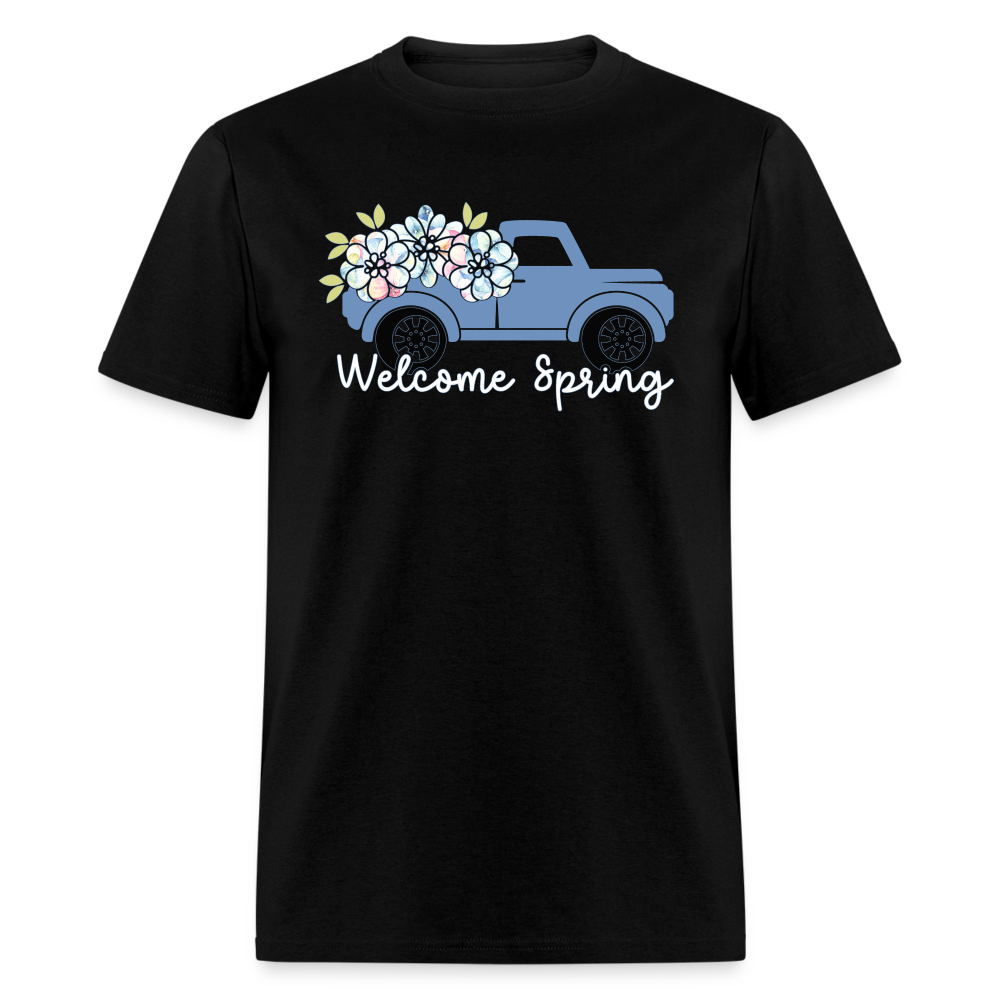 8387 Sherri's Pansy Watercolor POD TSHIRT Welcome Spring Truck - black