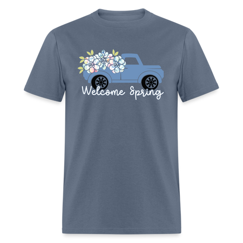 8387 Sherri's Pansy Watercolor POD TSHIRT Welcome Spring Truck - denim