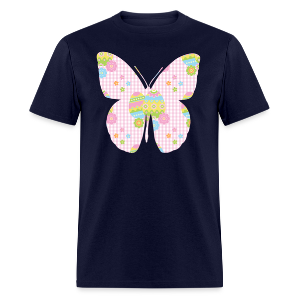 8149 Pink Plaid Easter Butterfly POD TSHIRT - navy