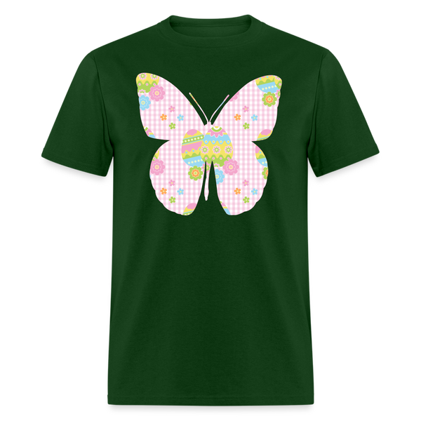 8149 Pink Plaid Easter Butterfly POD TSHIRT - forest green