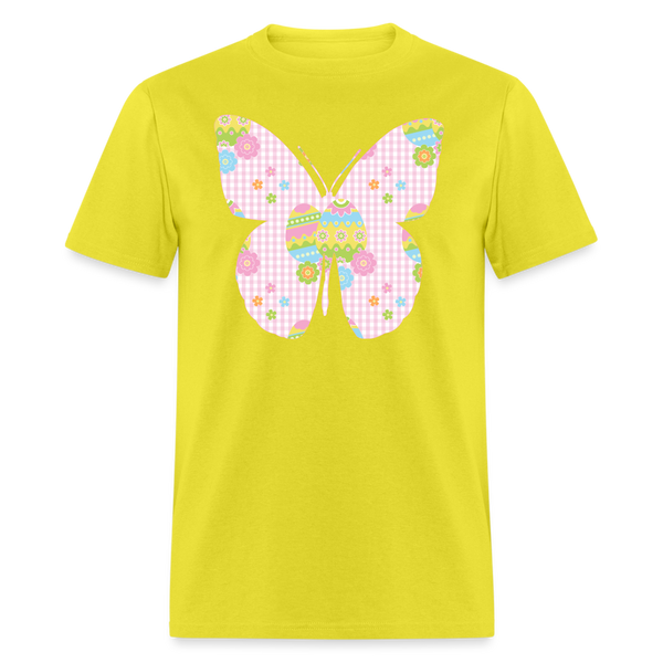 8149 Pink Plaid Easter Butterfly POD TSHIRT - yellow