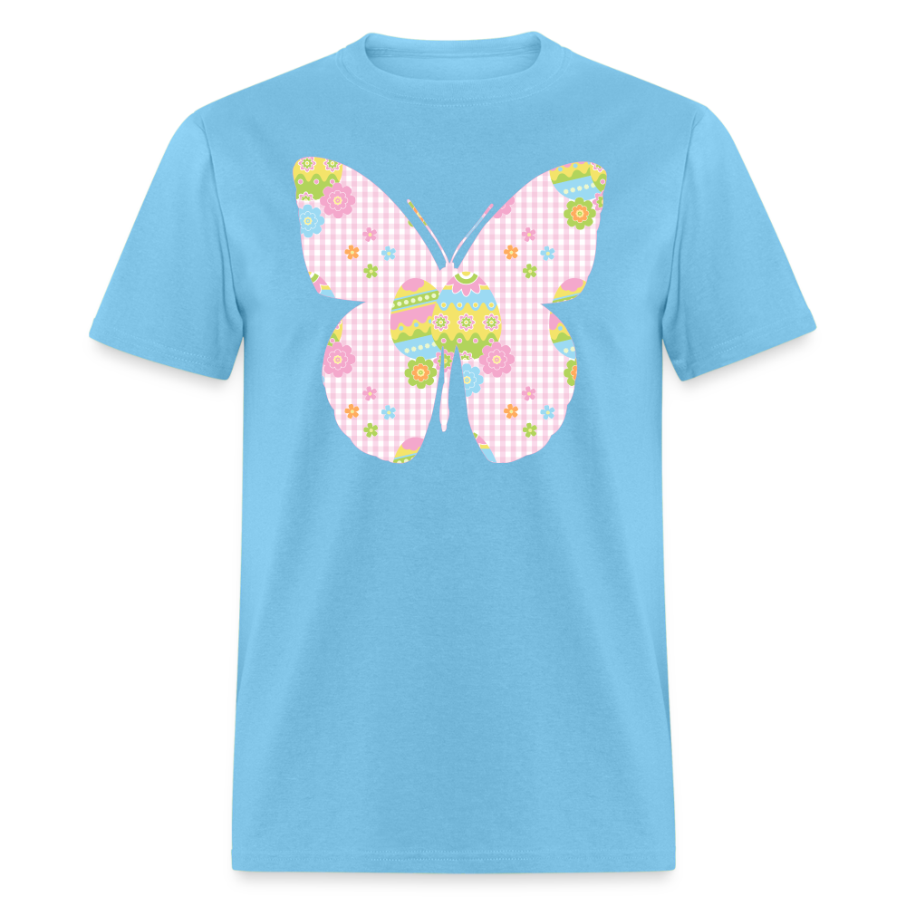 8149 Pink Plaid Easter Butterfly POD TSHIRT - aquatic blue