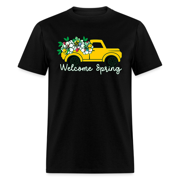 8150 Chickadee Welcome Spring Truck POD TSHIRT - black