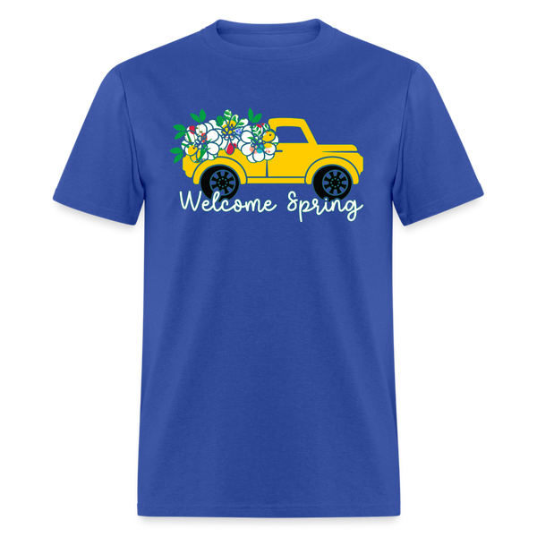 8150 Chickadee Welcome Spring Truck POD TSHIRT - royal blue