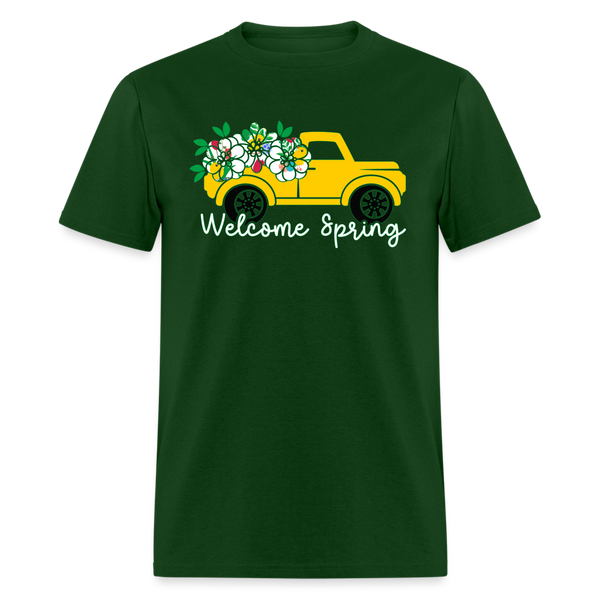 8150 Chickadee Welcome Spring Truck POD TSHIRT - forest green