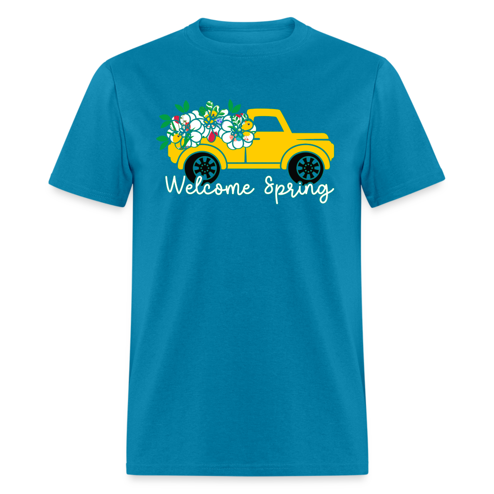 8150 Chickadee Welcome Spring Truck POD TSHIRT - turquoise