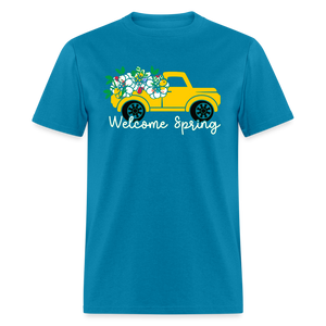 8150 Chickadee Welcome Spring Truck POD TSHIRT - turquoise